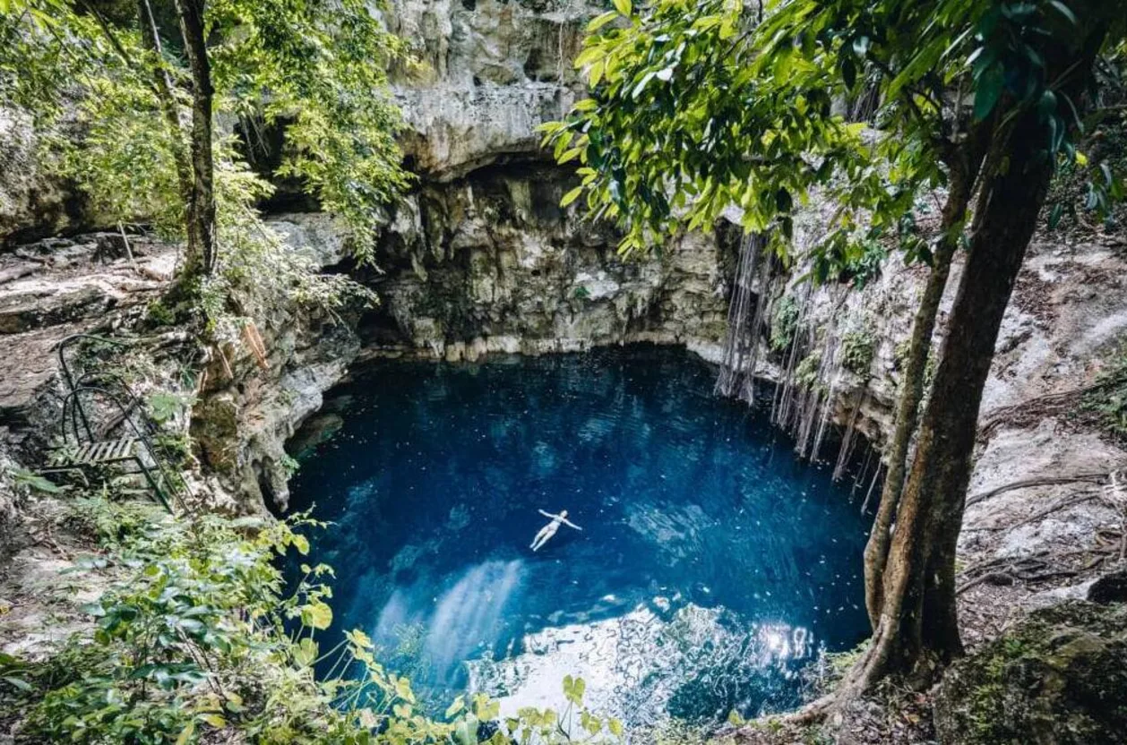 aerial vie of blue lagoon in jungle